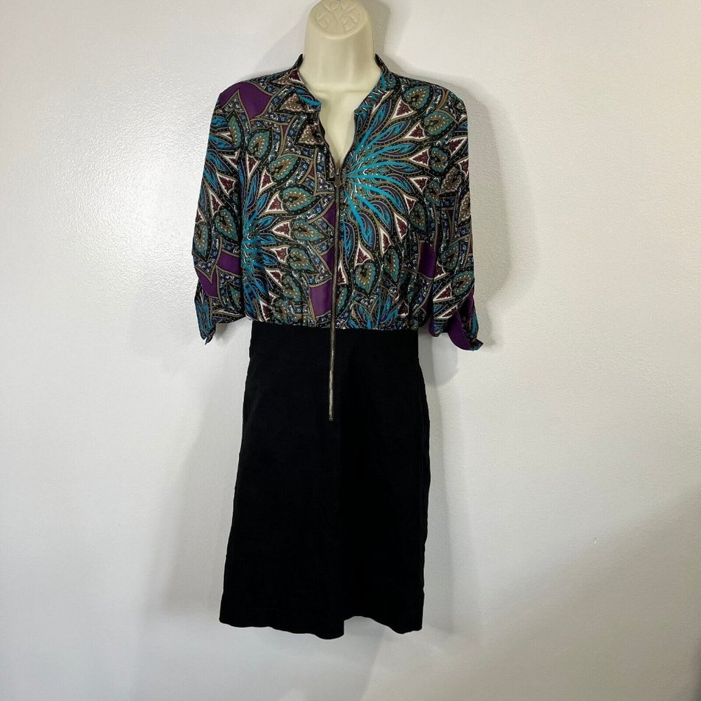 Nicole Miller Shirt Dress Size 8 / Medium Bandage Zipper Purple Blue Black